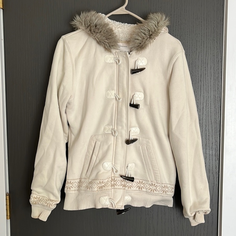 Cream, lined, hooded Zip-up sweatshirt